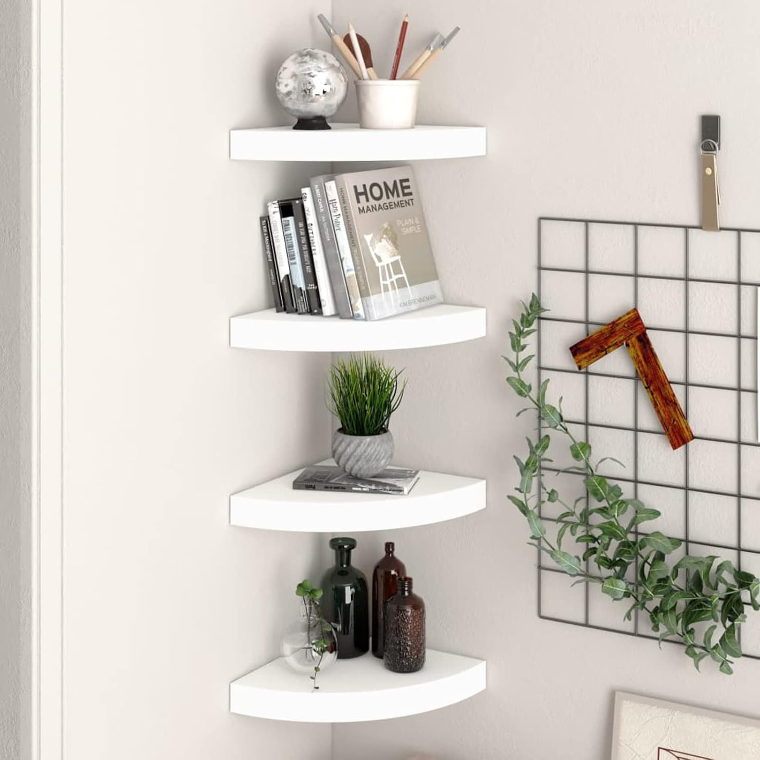 Floating Corner Shelf Wall Mount Floating Corner Shelves Set for Bedroom, Living Room, Bathroom, Kitchen 4 pcs White 9.8