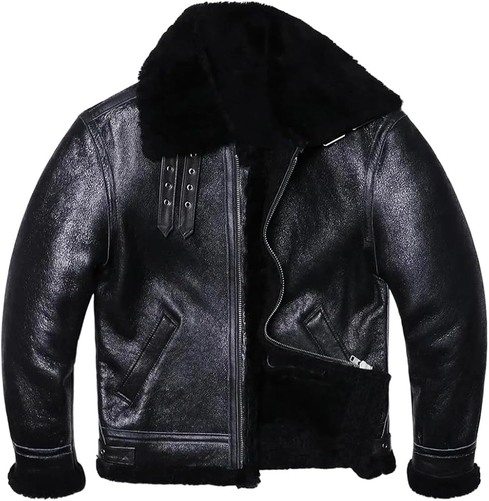 Men Black Thick Sheep Wool Original Ecological Fur Genuine Sheepskin Warm Leather Jacket Coats