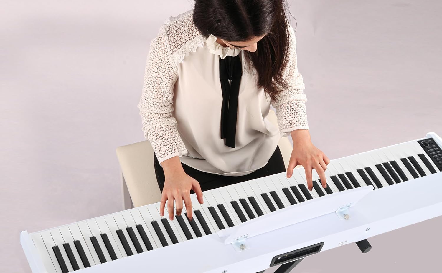 Digital Piano 88 Key Weighted with Piano Bench, 88 Key Full Size Semi Weighted Keyboard Piano, Electronic Piano for Beginner,with Adjustable Stand,Carrying Case,Sustain Pedal,Headphone (White)