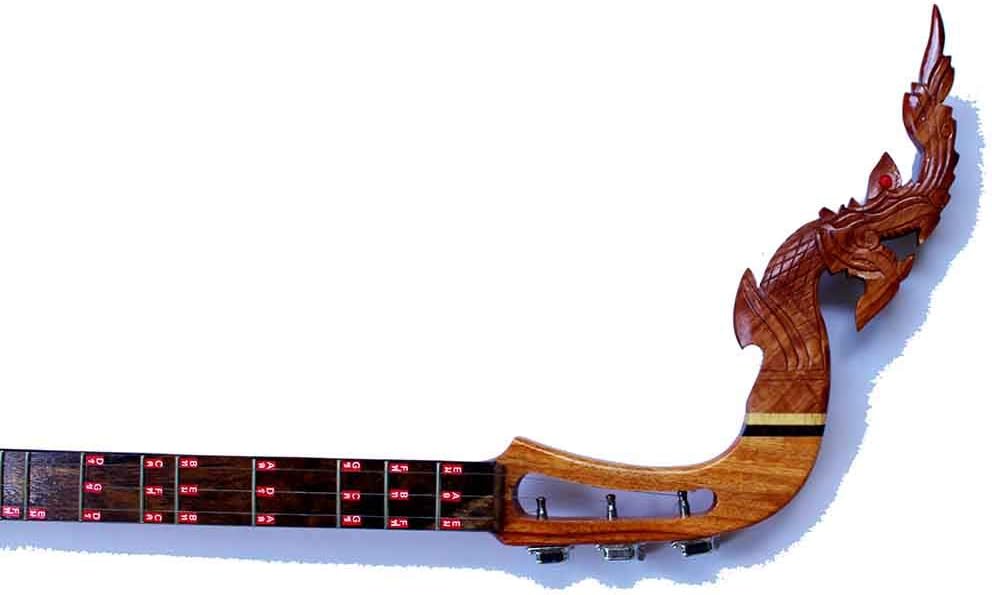 Isarn Acoustic Electric Phin 3 Strings, Thai Lao Asian Guitar Folk Musical Instrument, Traditional Thailand Musical Pin60