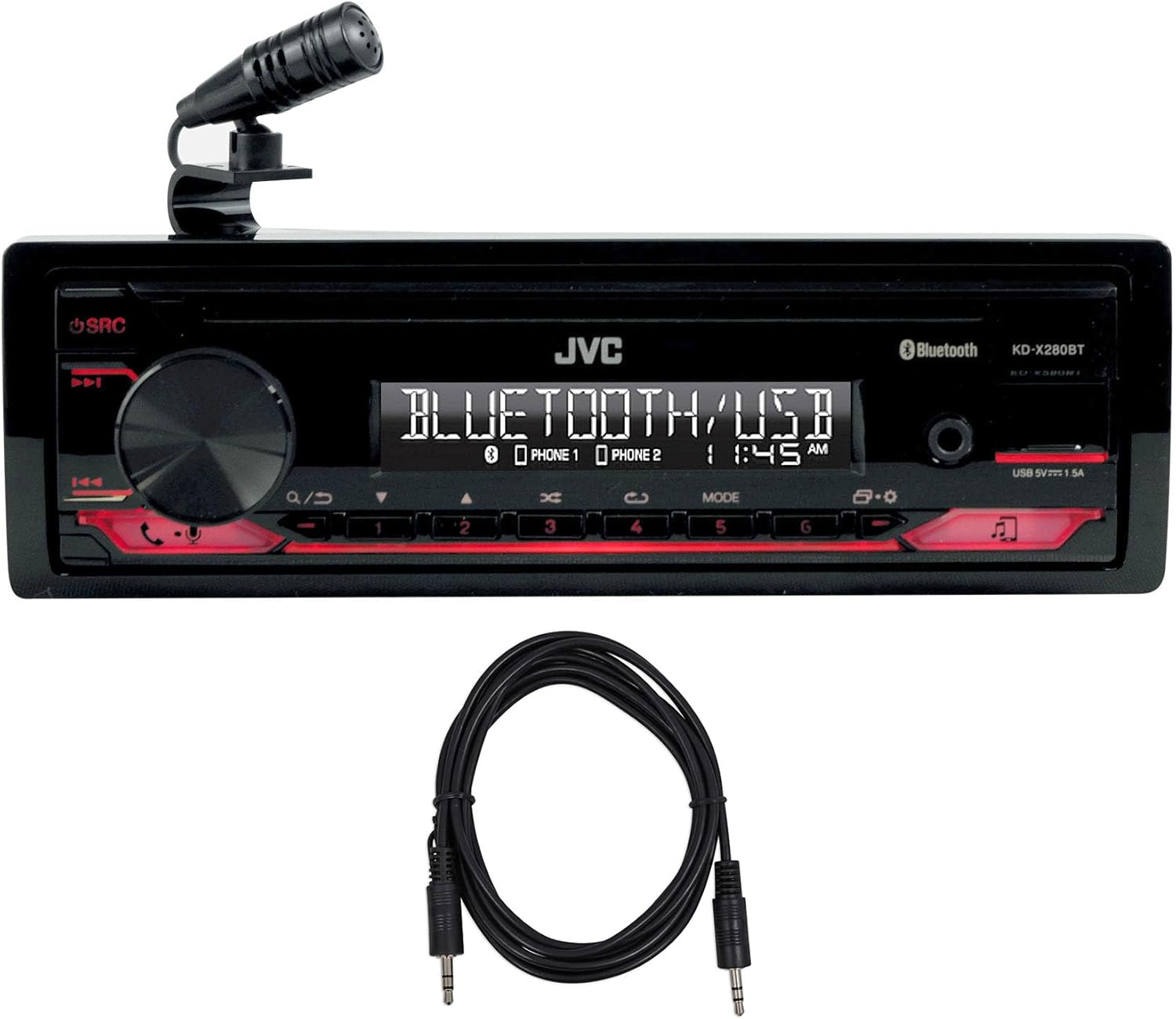 Audiosavings Bundle:(1) JVC KD-X280BT 1-Din Car Stereo Digital Media Receiver w/Bluetooth/USB/13-Band EQ Bundle with (1) Rockville TS1224 6 Foot 3.5MM to 3.5MM Aux Cable (Items 2)