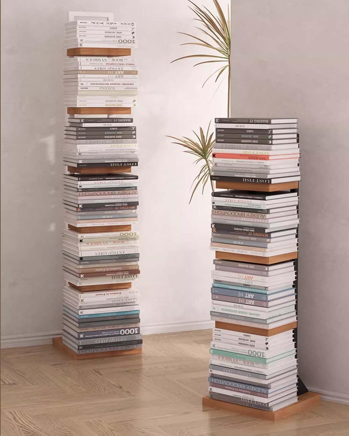 Invisible Book Shelf Tower Space Saving, Heavy Duty Floating Spine Bookshelf with Base, Freestanding Vertical Book Display Bookcase(White,4-Tier 87cm (34 1/4