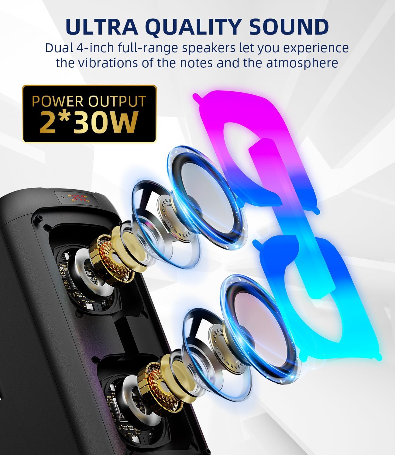 Karaoke Machine with 2 Wireless Microphones, Portable Speaker for Adults, 60W Powerful Sound, Bluetooth 5.3 & TWS Stereo, LED Lights, Supports Type-C/USB/TF/AUX for Home Party and Outdoor.