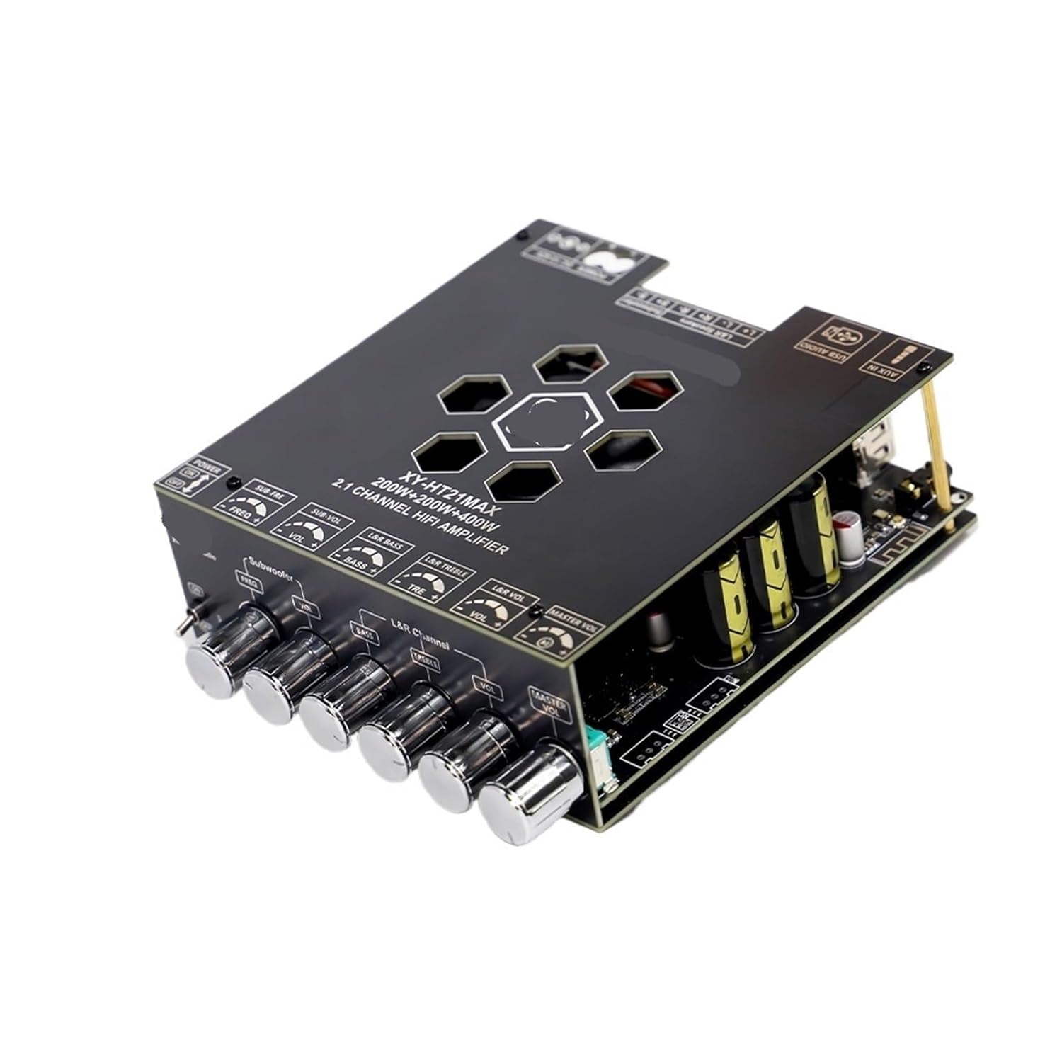 XY-HT21MAX 2.1 Channel TPA3223 200W*2+400W Digital Audio Power Amplifier Module High and Low Tone Subwoofer Sound AMP(Yellow)