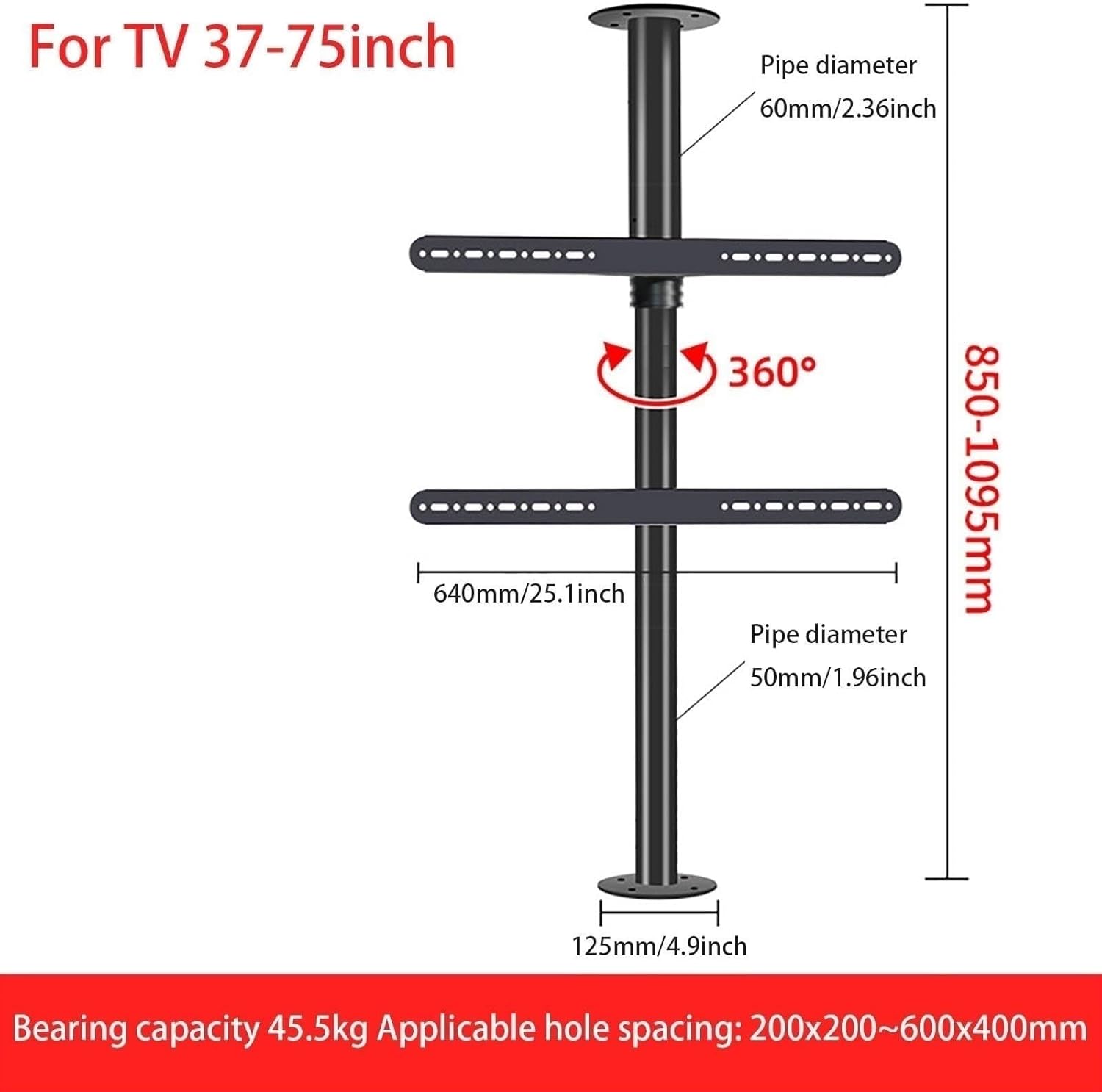 LCD Tv 360 Degree Rotating Frame Floor Stand - Height Adjustable Tv Stand and Wall Mount, Suspended Tv Cabinet, Rotating Divider Shelf Tv Bracket, Fits 32-75 in，85-110cm