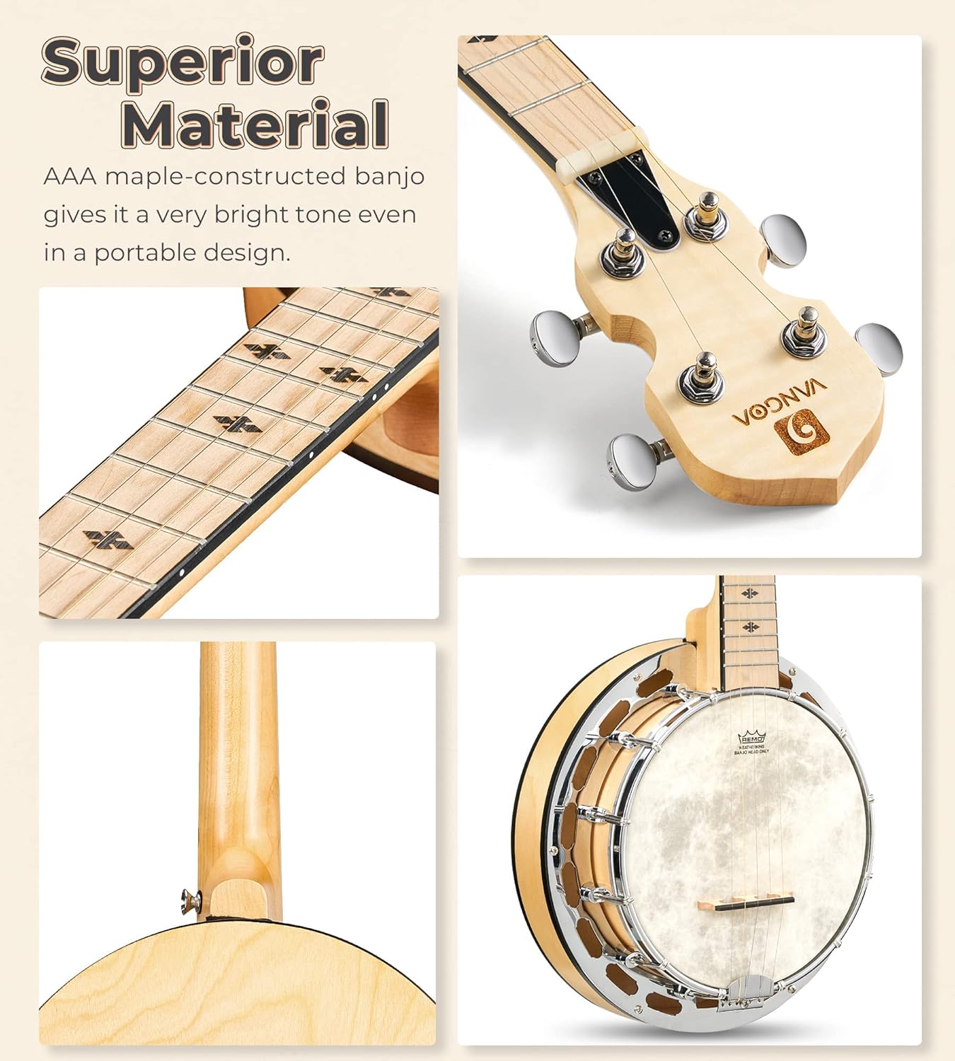 Vangoa Banjo Mini and 28 Inch Banjo with Tone Ring Set