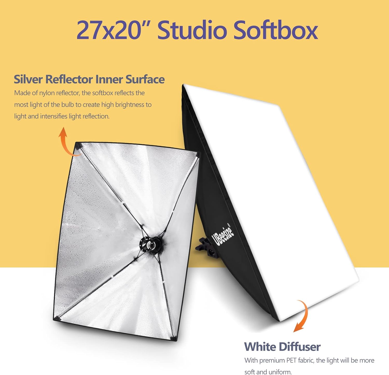 UBeesize Softbox Photography Lighting Kit, 27” x 20” Continuous Lighting Kit with 2pcs 40W E27 Socket 6500K Bulbs, Professional Photo Studio Lighting for Video Recording, Portrait Shooting