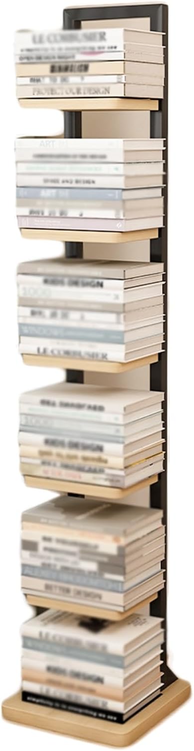 Industrial Bookshelf,4/5/6 Layer Corner Bookcase,Storage Display Rack, Multi-Layer Storage Rack,Tall Corner Shelf, Suitable for Small Space, Office(White+White,6tier) (Log+Black 6tier)