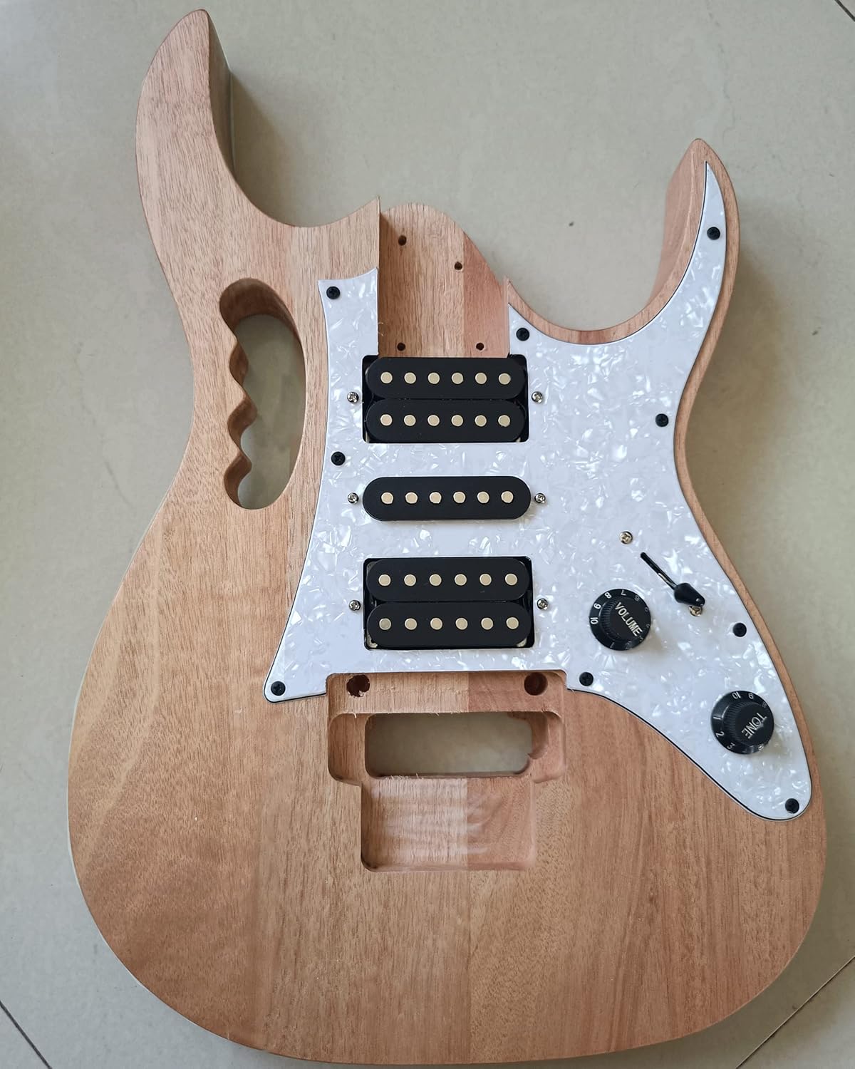 sdwutong Unfinished Electric Guitar Kit Set Electric Guitar Kits in IBZ Style - Mahogany Body and Neck - Rosewood Fingerboard and All Components Included (7V)