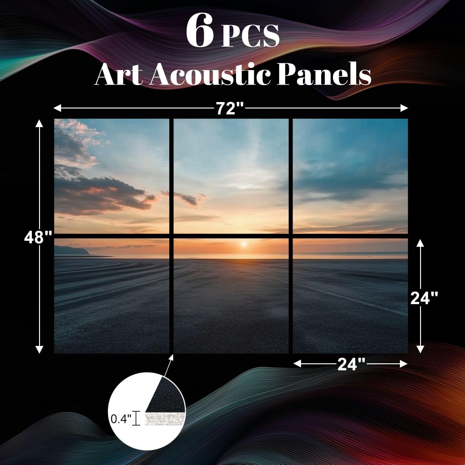 6 Pack Art Acoustic Panels Asphalt road pavement dramatic sky coastline Sound Absorbing Panel 48
