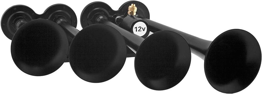 Vixen Horns Train Horn for Truck/Car. 4 Air Horn Black Trumpets (XLong). Super Loud dB. Fits 12v Vehicles like Semi/Pickup/Jeep/RV/SUV VXH4124XLB