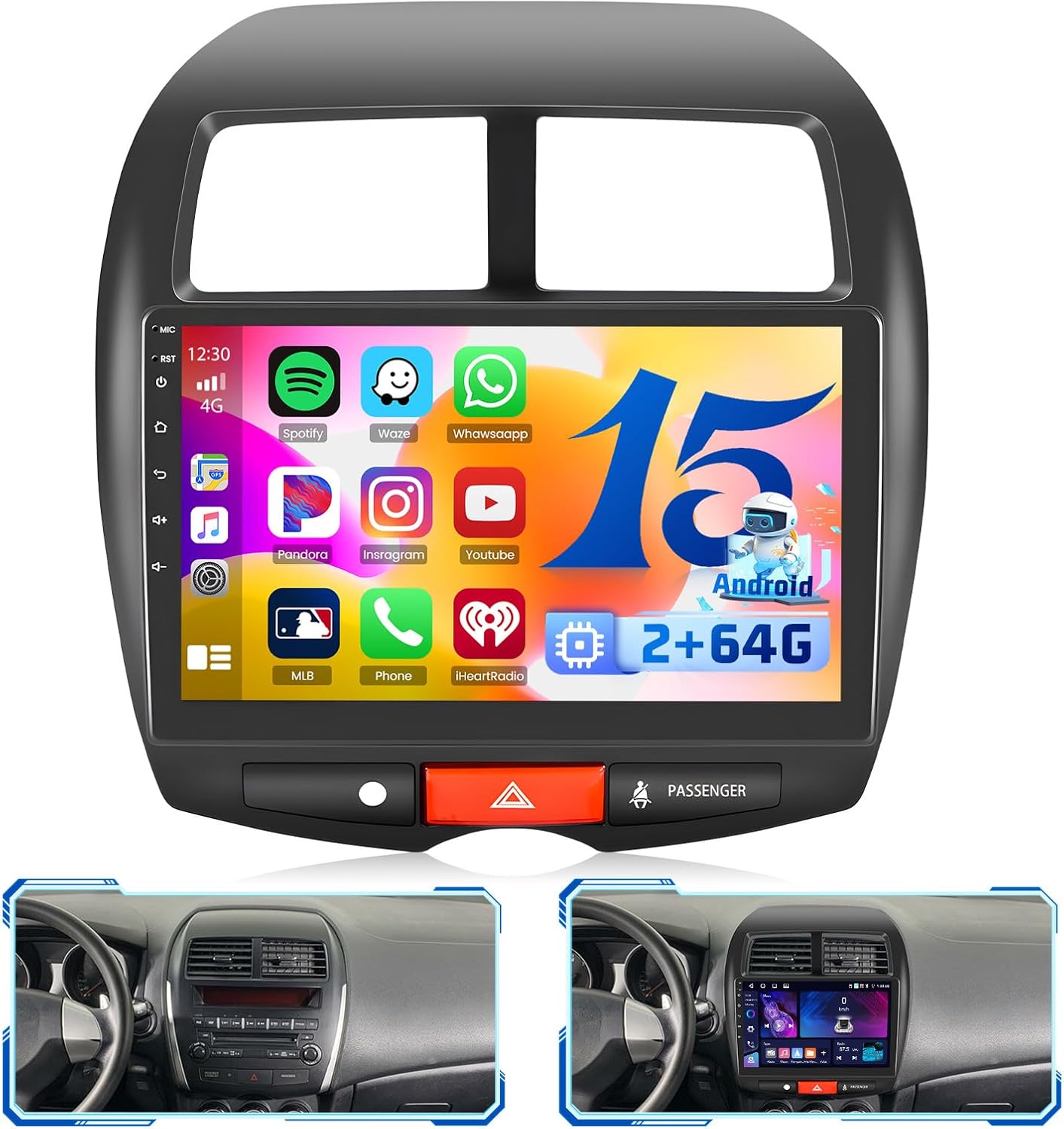 Android 15 Car Radio for Mitsubishi Outlander Sport 2011-2017/ASX 2013-2015/RVR 2011-2017, 10.1 inch HD IPS Touch Screen Bluetooth Radio with Carplay Android Auto WiFi GPS 2G RAM 64G ROM