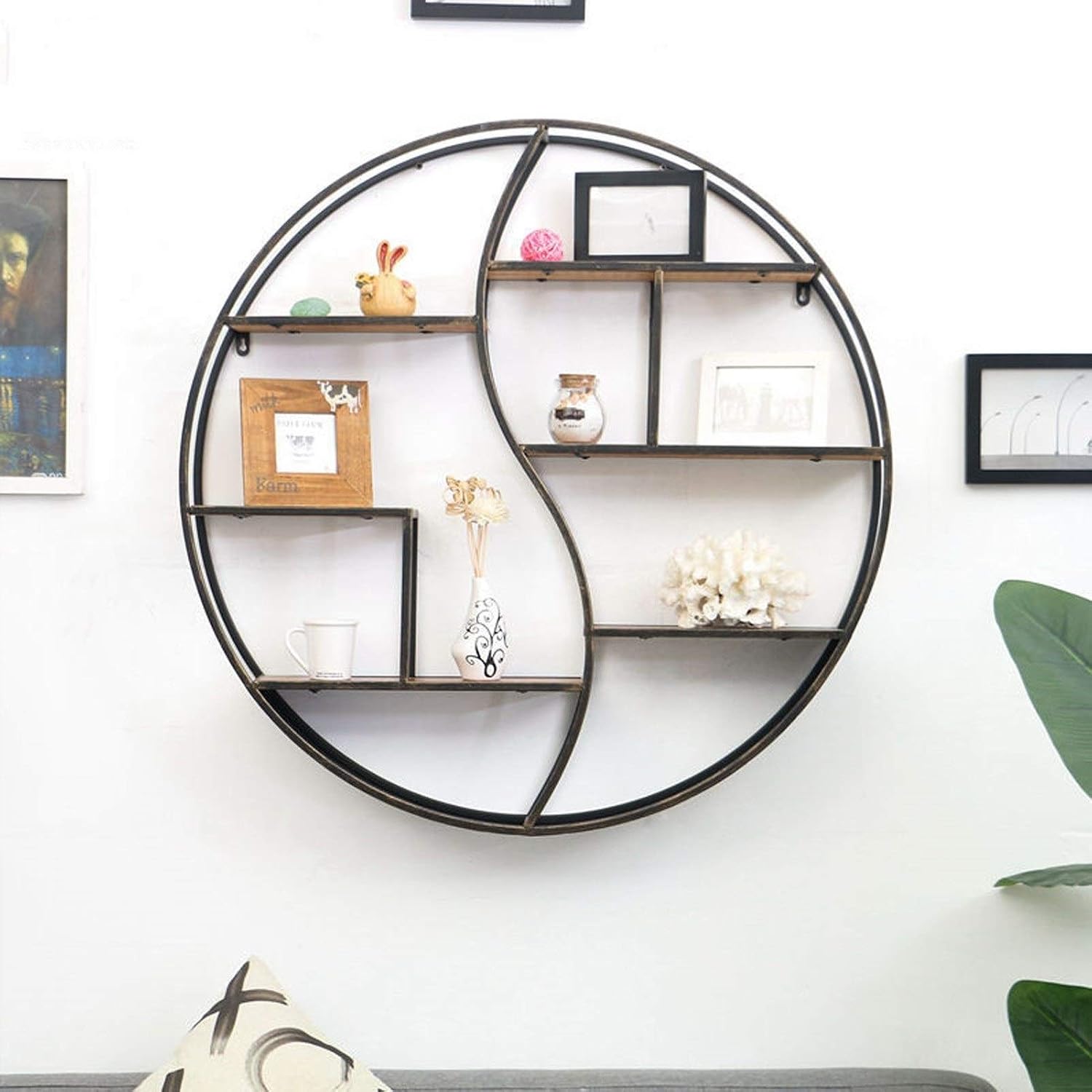 Wall Shelves Wall Shelves80CM Round Wooden Shelves Mounted Shelf, Modern Rustic Wall Rack, Metal Wall Mount for Bedroom, Bathroom, Living Room, Kitchen, Study, Laundry Room Floatin