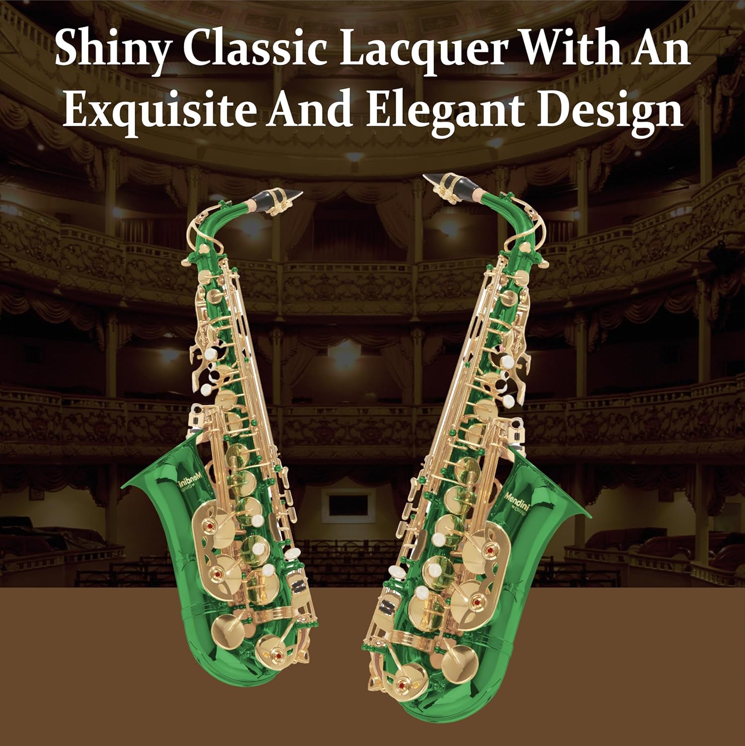 Mendini By Cecilio Alto Saxophone for Beginners, E Flat Alto Saxophone for Students Musicians with Tuner, Mouthpiece, Case, 10 Reeds, Grease, Cleaning Cloth & Rod, Gloves, Strap, Lesson Book (Green)