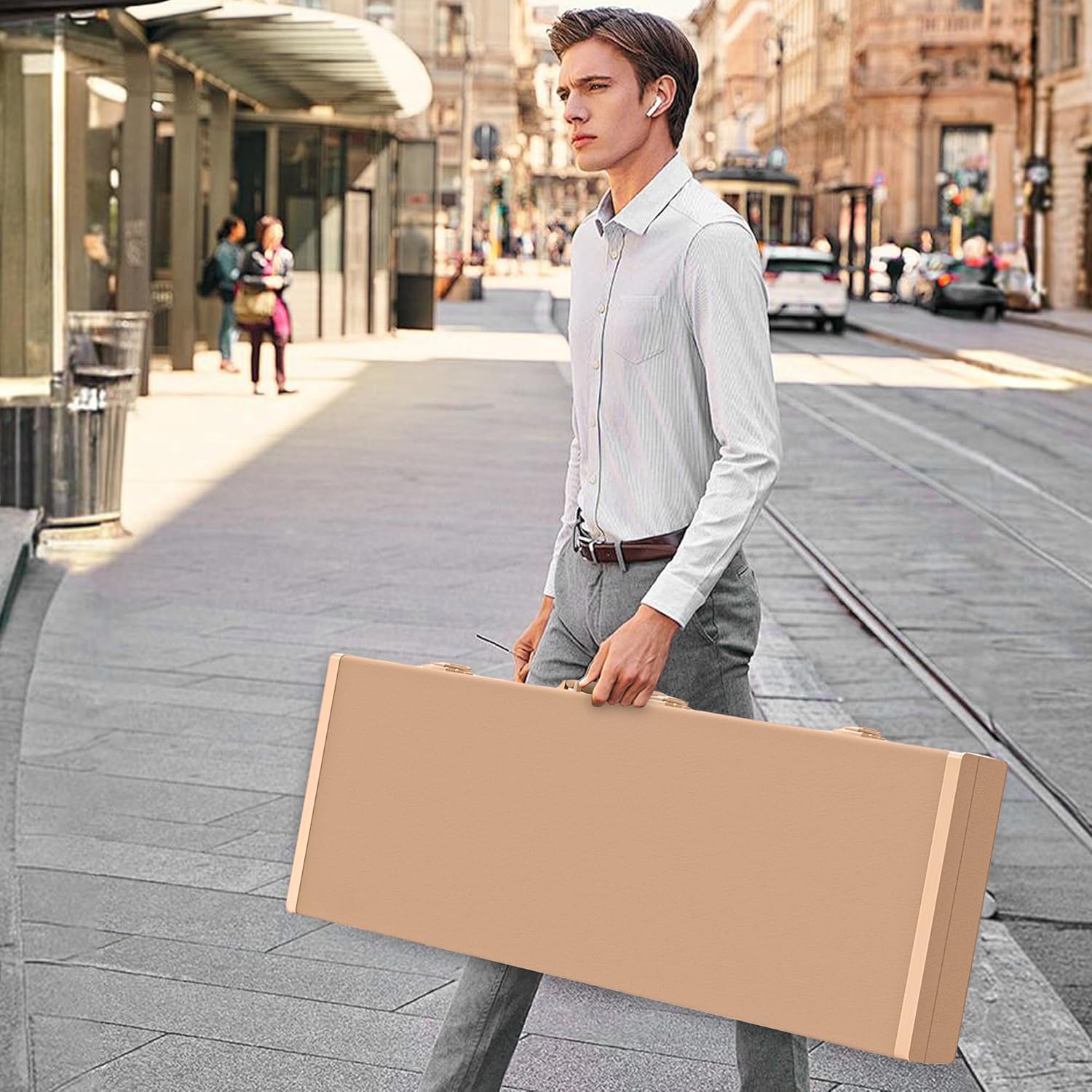 Bass Guitar Hard Shell Case With Lock For Square Electric Bass Guitar 45in Bass Guitars Hard-Shell Protective Carrying Case fit IBANEZ、FENDER Model with Security Lock Metal Feet (Elegant Brown)