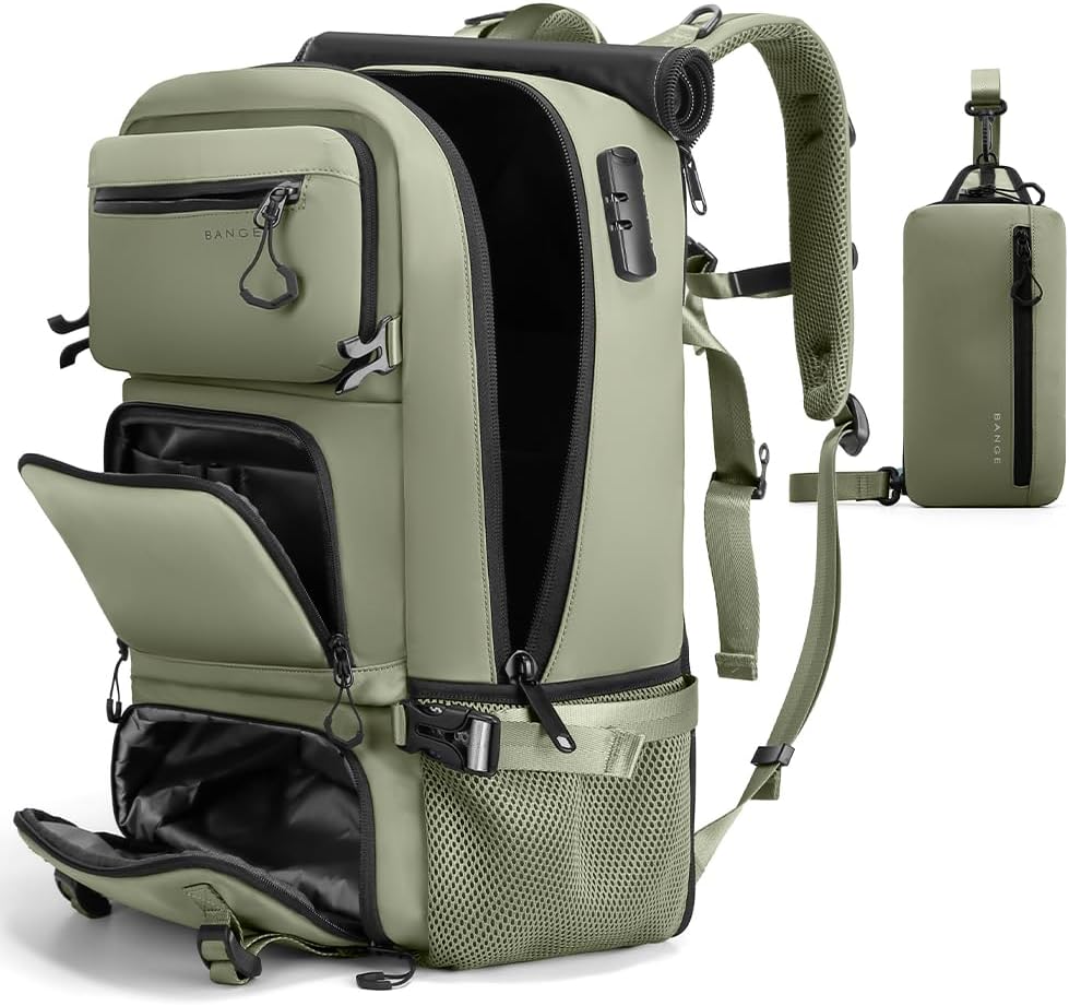 Travel backpack Carry-on Travel Backpack For Women Men Flight Approved Business Weekender Overnight Waterproof Daypack (Green)