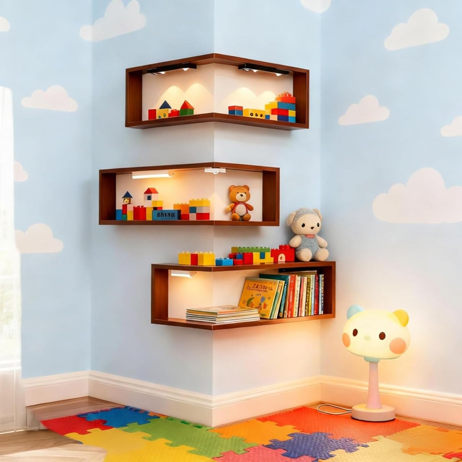 Smart Corner Shelves That Light up Your Space,Modern Wall-Mounted Display Rack, Suitable for Collectibles and Decorative Items, for Living Room, Study (No Lights,3 pcs)