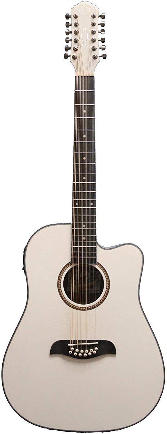 Oscar Schmidt OD312CEWH-A OD312 12-String Acoustic Electric Guitar, White