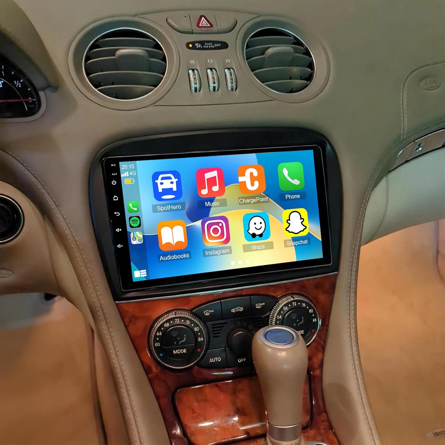 4G+64G Car Stereo Radio for SL R230 SL350 SL500 SL300 2005-2012,Car Radio with Wireless Carplay Android Auto,9 in Carplay Stereo Screen with GPS Bluetooth FM WiFi Backup Camera MIC