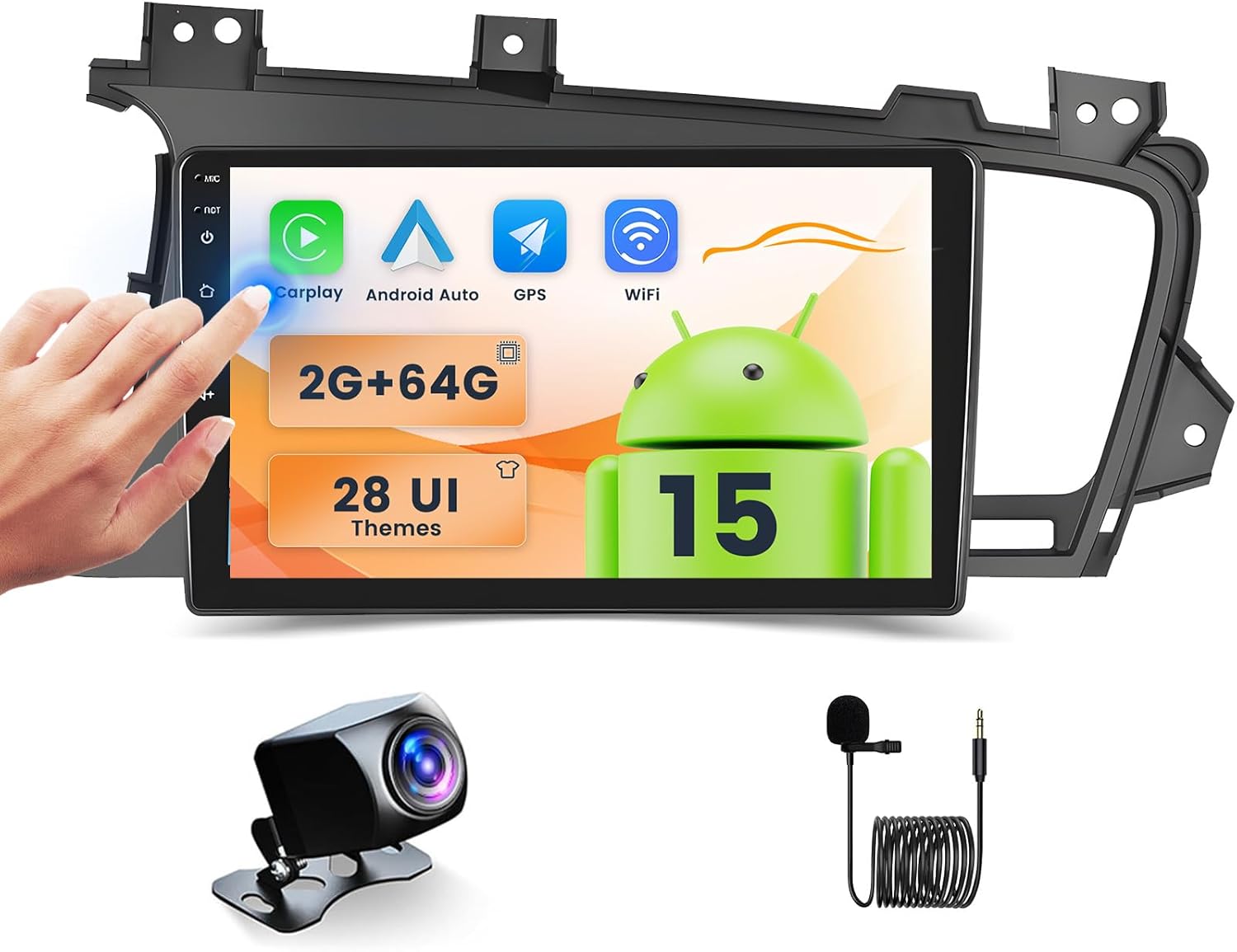 2+64GB Android Car Stereo for Kia Optima K5 2010-2013 Wireless Carplay Android Auto, 9 Inch Touchscreen Car Radio GPS Navi WiFi Bluetooth Backup Camera FM RDS Radio EQ SWC