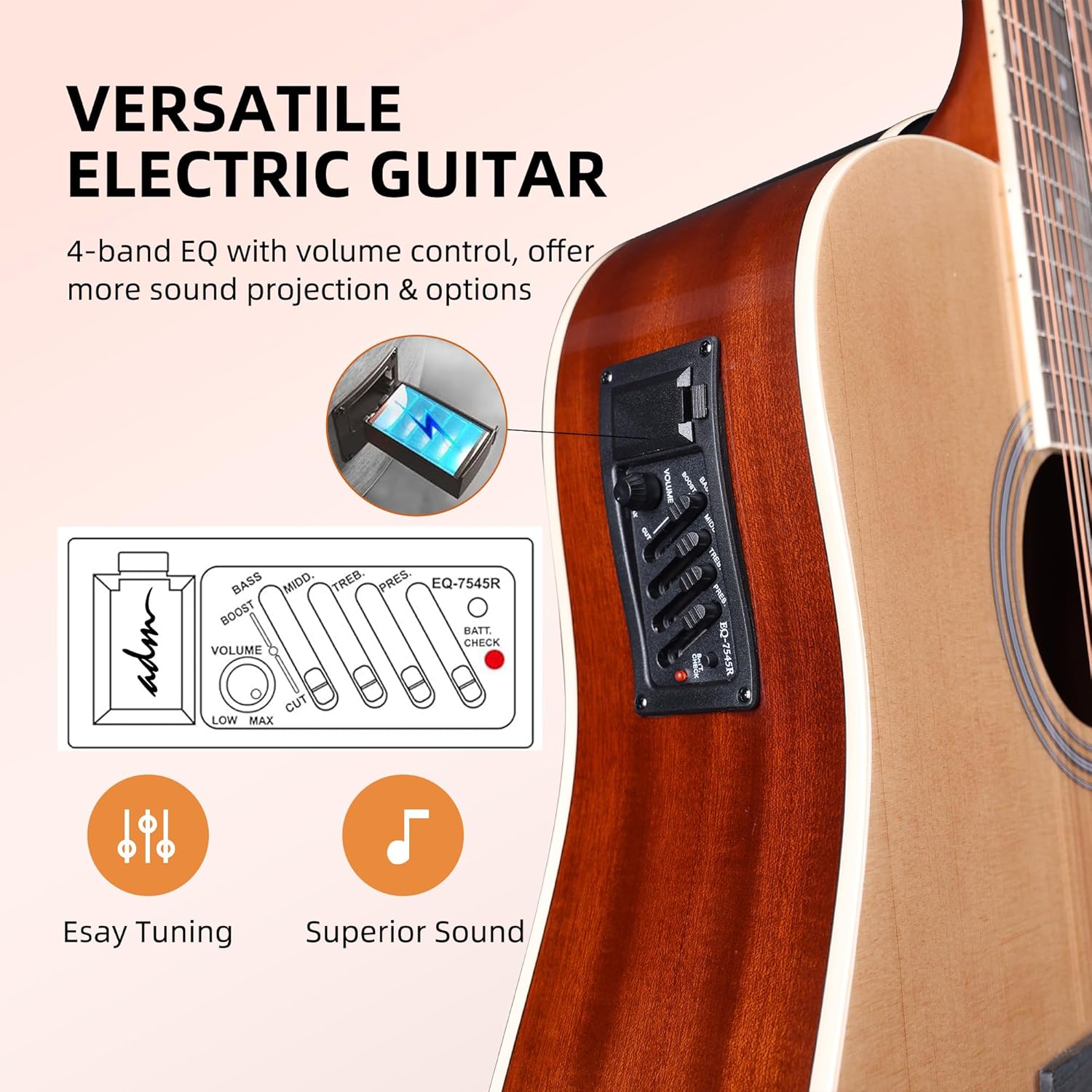 ADM Advanced 12 String Acoustic Electric Guitar, Full Size 42