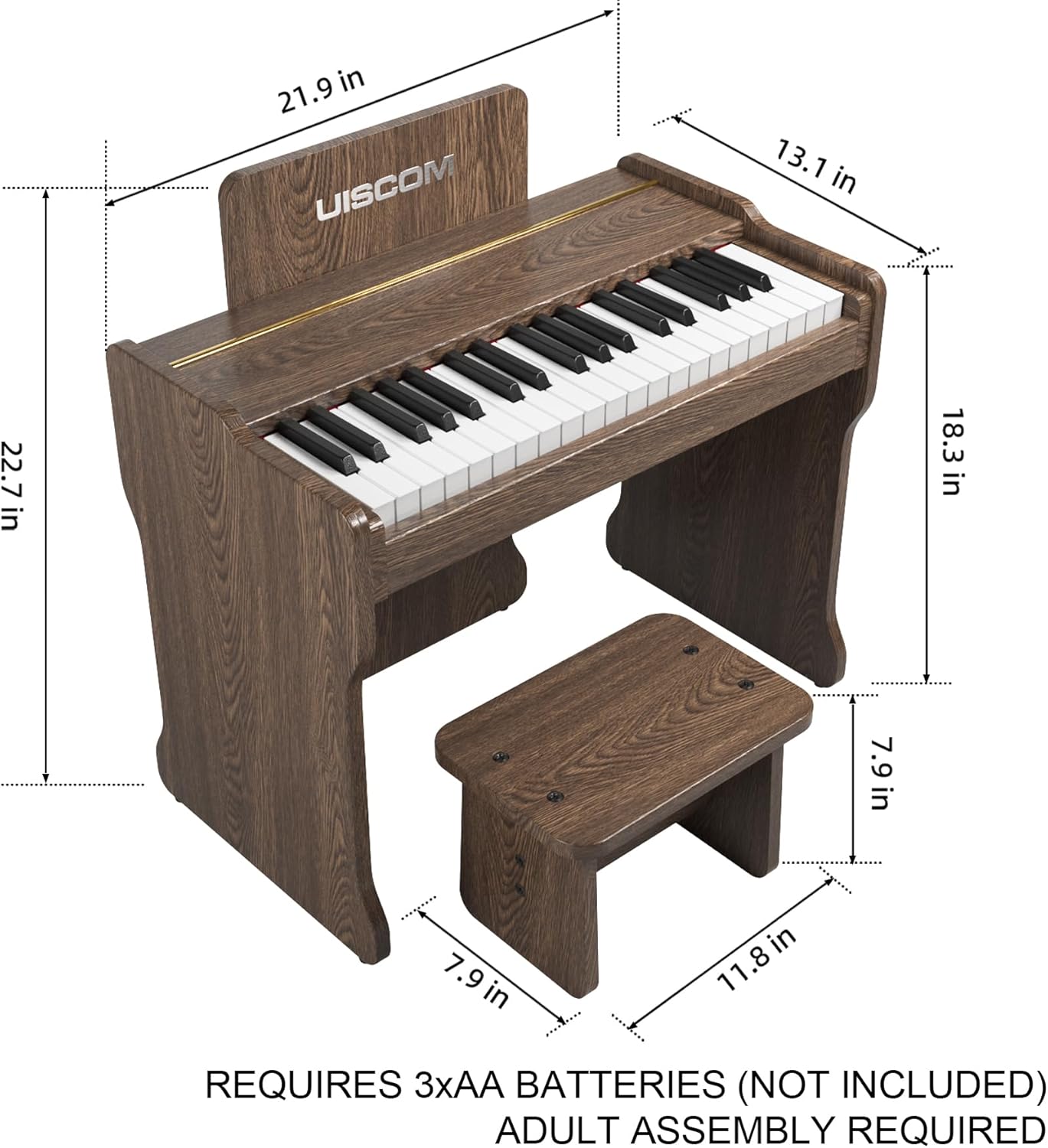 Kids Piano Keyboard, 37 Keys Digital Piano, Toddler Piano for Kids, Mini Baby Piano Toy, Kids Musical Instruments Sets, Wood Piano Keyboard for Kids Ages 3+,Walnut