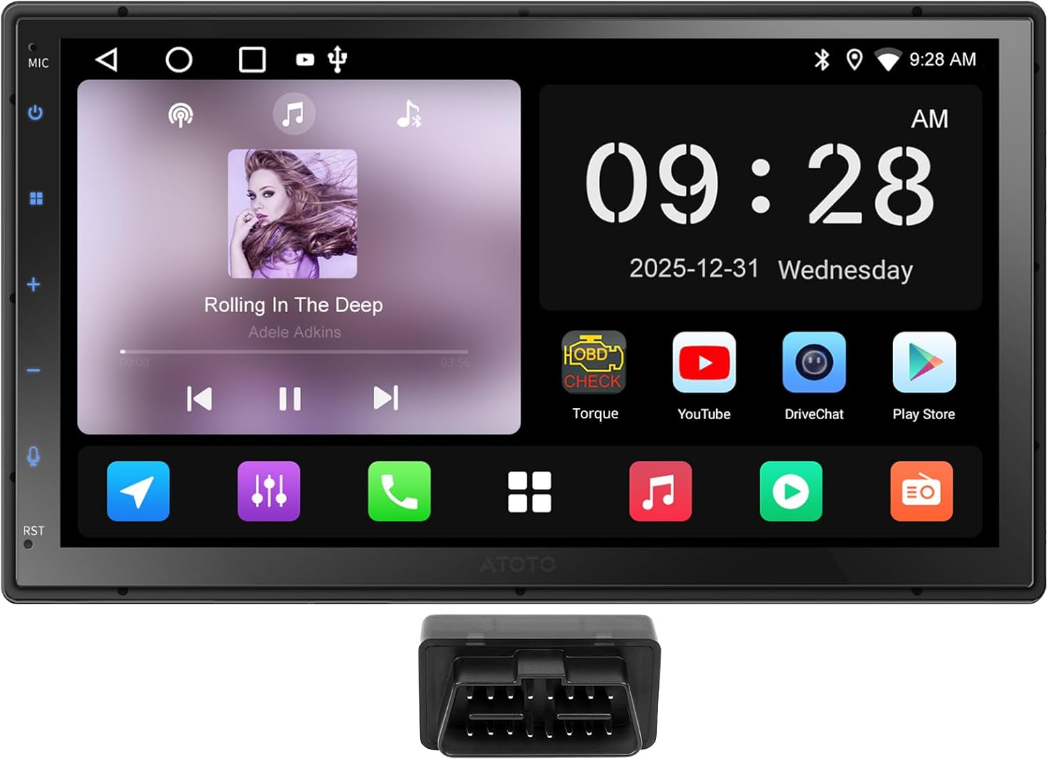 A5L 7 inch Android Double Din Car Stereo with Bluetooth OBD2 Scanner, Wireless CarPlay & Wireless Android Auto, Wi-Fi/BT/USB, 24B EQ&DSP, Built-in AMP, Mirror Link, HD LRV