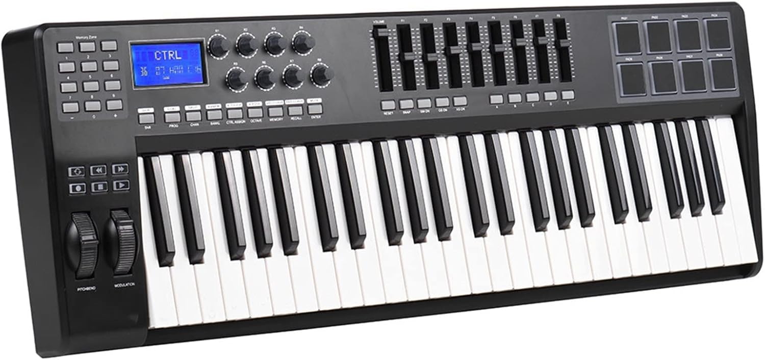 KESHUO Electric Keyboard 49 Portable 49-Key USB MIDI Keyboard Controller 8 RGB Colorful Backlit Trigger Pads with USB