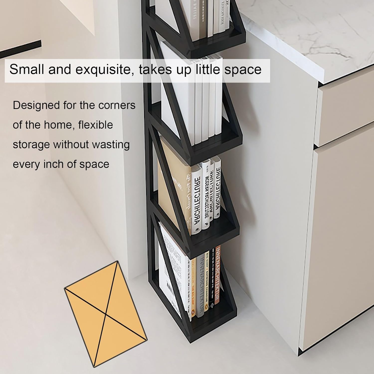 Vertical Bookshelf, 4/5-Tier Bookcase, Narrow Spine Book Shelf for Small Space, Corner Standing Shelf for Living Room, Office, Study, Entryway(Black,159cm/62.6in)