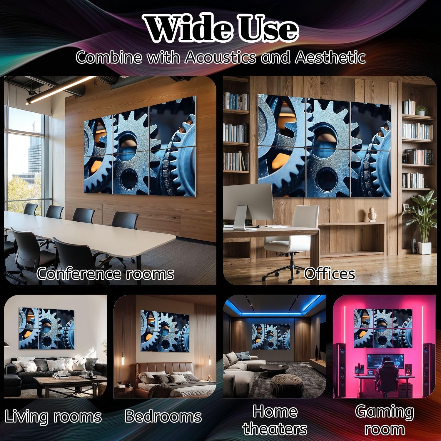 6 Pack Art Acoustic Panels Gears Sound Absorbing Panel 48