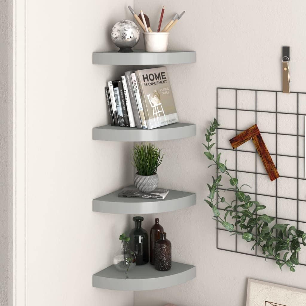 [Fast Delivery] Floating Shelves Wall Mounted, Floating Shelves, for Living Room, Bedroom, Bathroom, Kitchen Decor Floating Corner Shelves 4 pcs Gray 9.8
