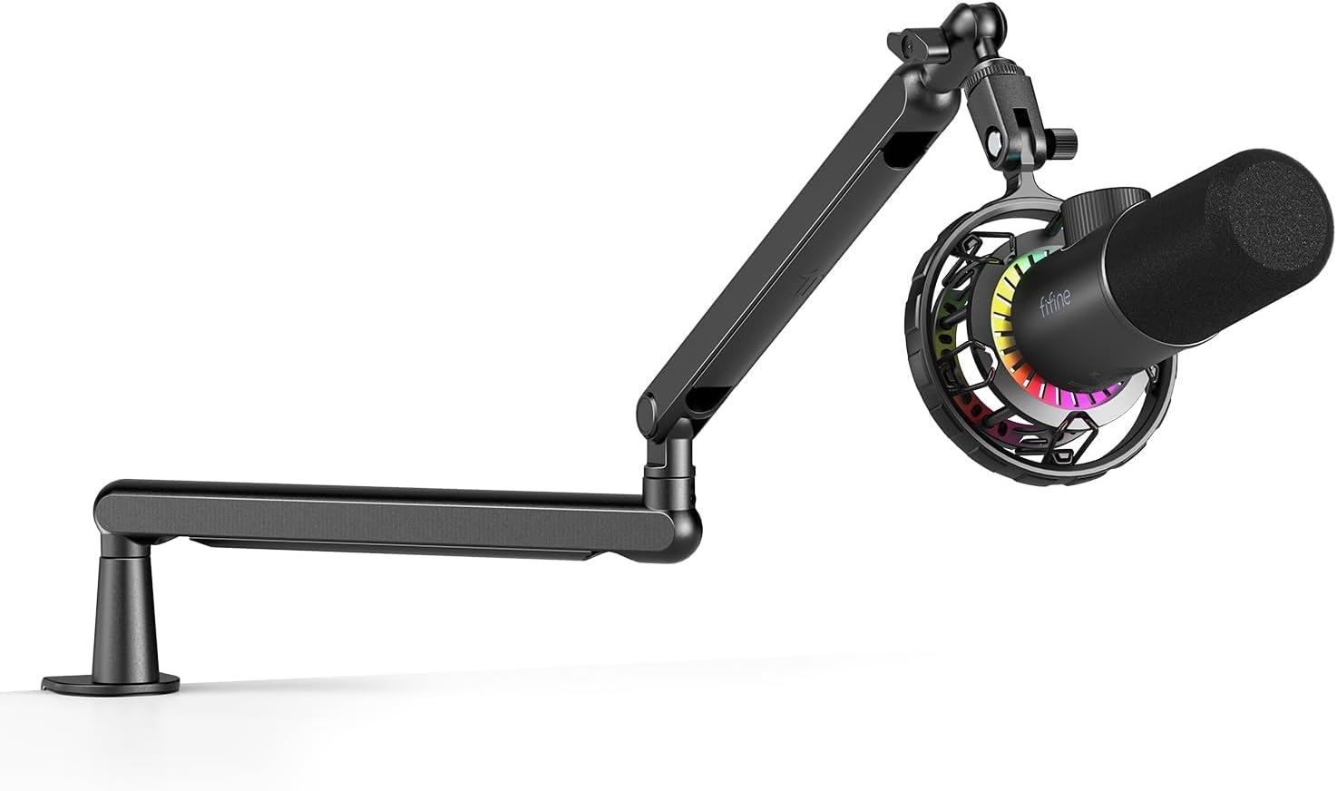 FIFINE USB Gaming Microphone and Microphone Arm Stand,RGB Cardioid Dynamic Mic for PC,Boom Arm Stand with Desk Mount Clamp, Screw Adapter,Cable Management,for Podcast Streaming Studio(K658+BM88)