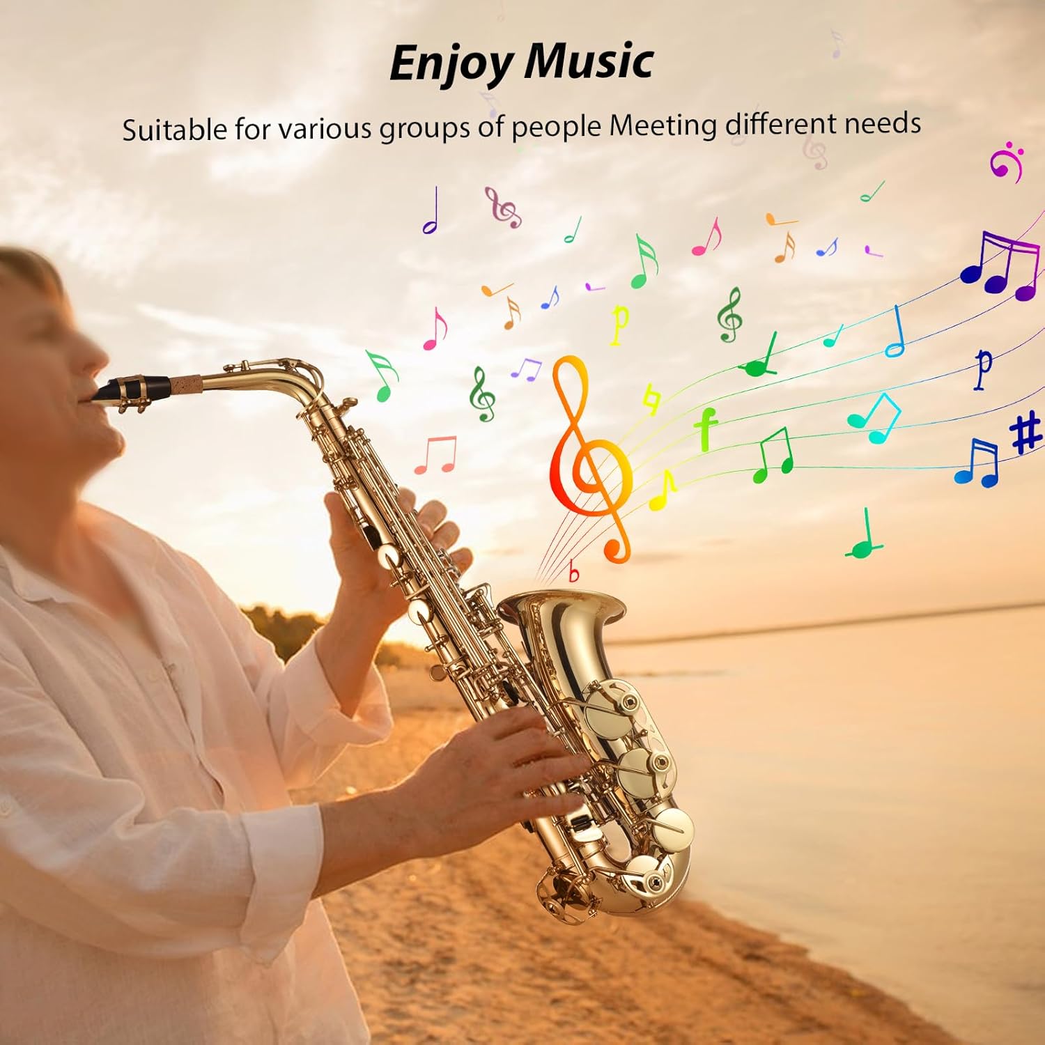 EB Alto Saxophone Brass Lacquered Gold E Flat Sax 875 Key Type Woodwind Instrument with Cleaning Brush Cloth Gloves Strap Padded Case