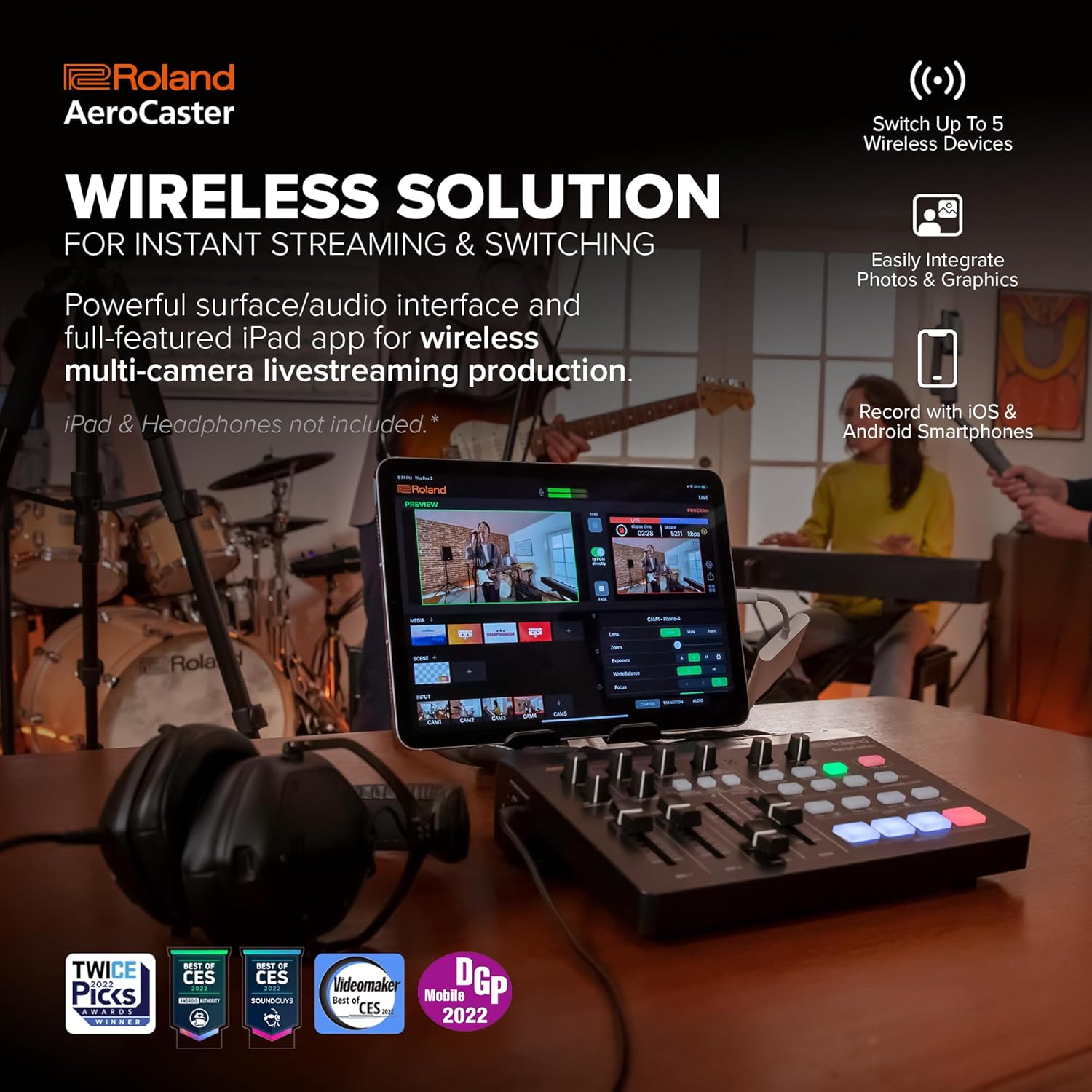 Roland AeroCaster | Portable Livestreaming System | Powerful Wireless Multi-Camera Production Solution | Hardware Controller & Audio Interface | Stream Directly to YouTube, Facebook, Twitch & More