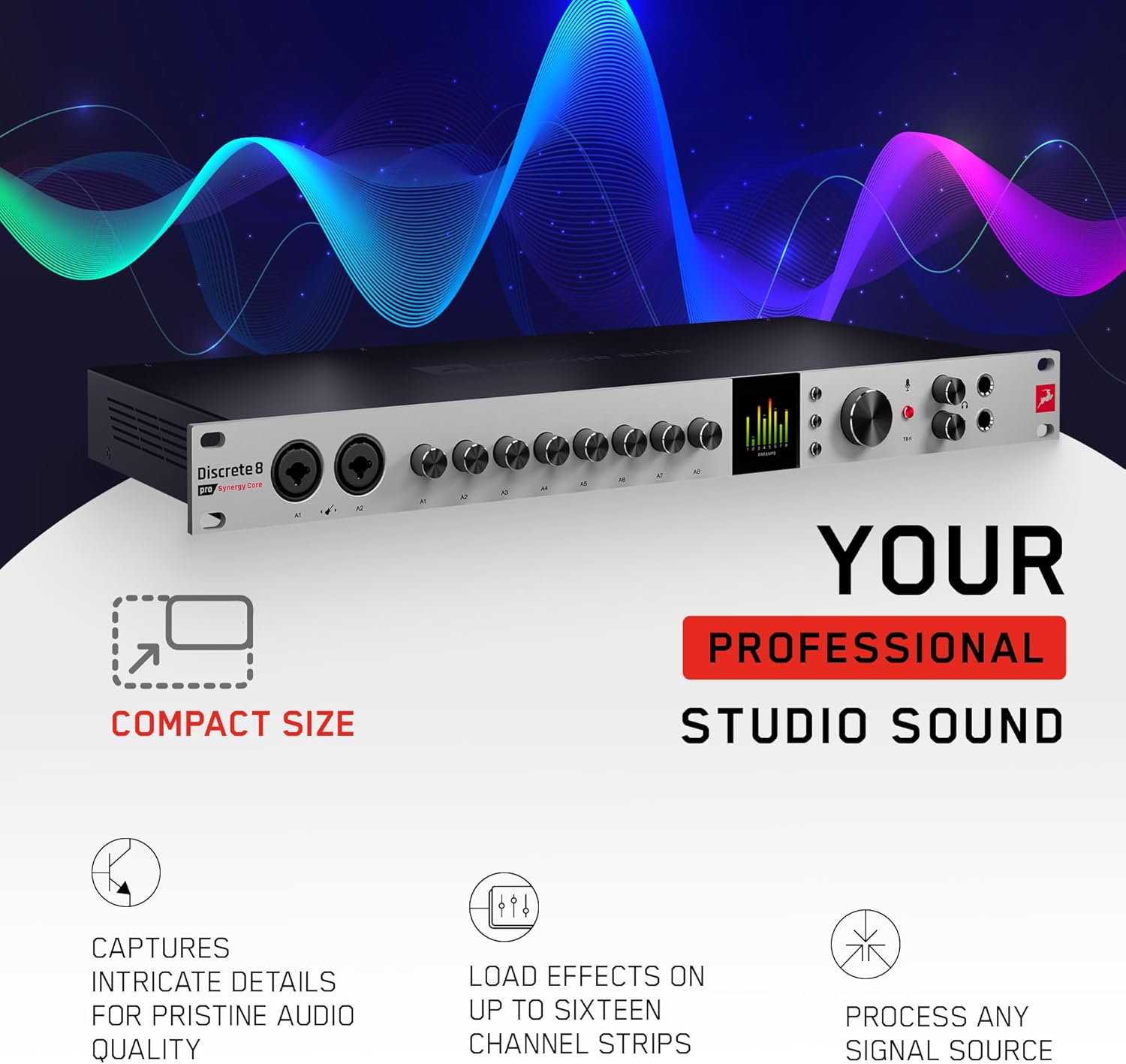Antelope Audio Discrete 8 Pro Synergy Core Desktop 26x32 Audio Interface - Thunderbolt 3 & USB 2.0 Channel Microphone Preamp Recording, Streaming Studio Audio Interface w/Onboard Real-Time Effects