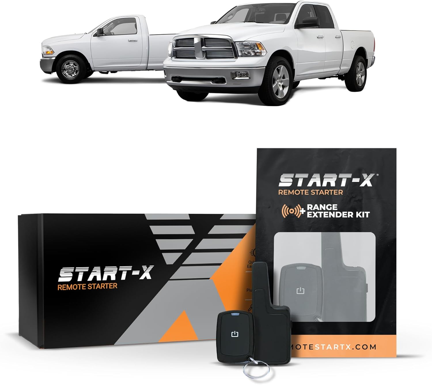 Start-X Remote Starter Kit + 2000ft 1 Way Range Extender for Dodge RAM 1500/2500/3500/4500 Gas (2009, 2010, 2011, 2012) Trucks with Key Ignition