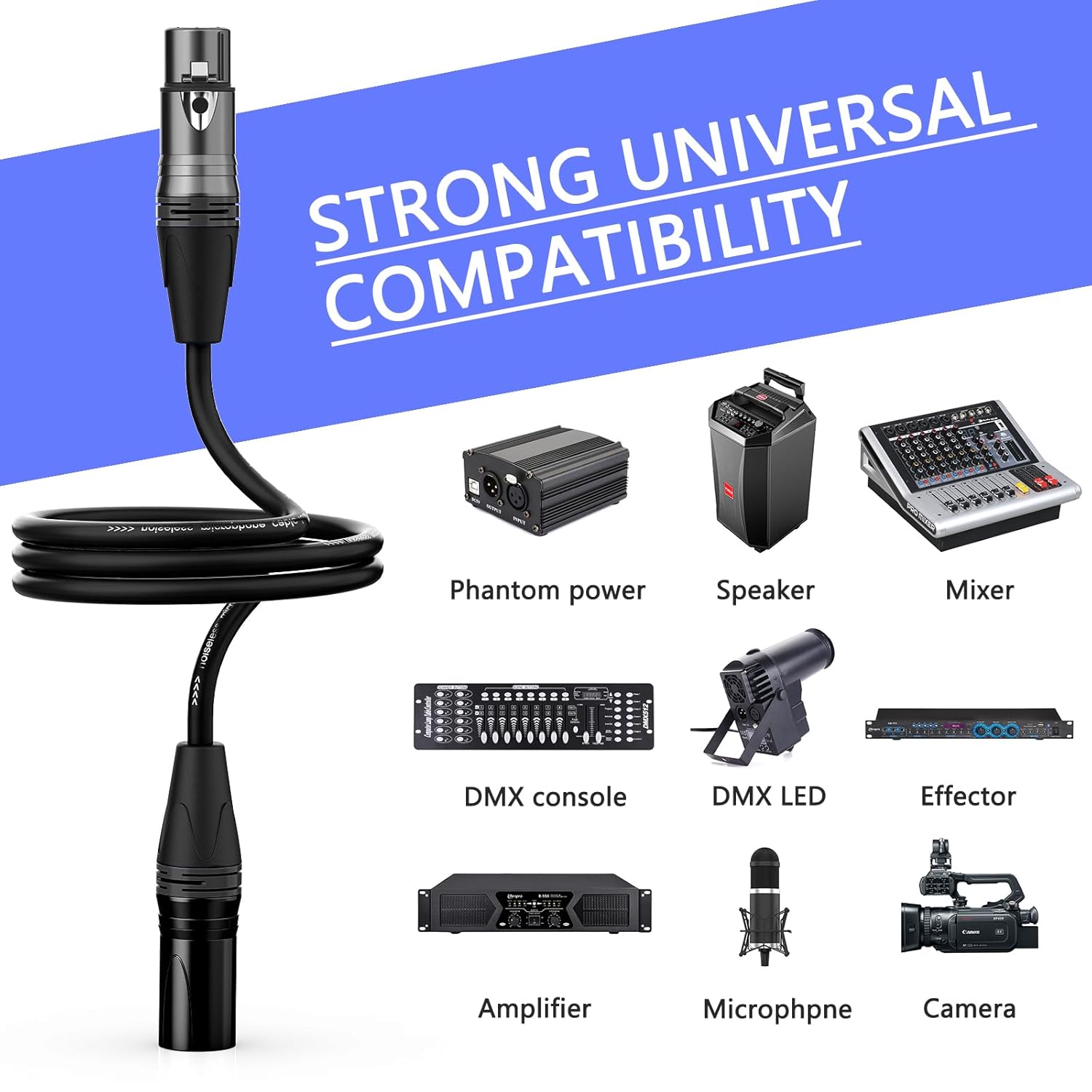 XLR Cables 25ft 6 Pack, Professional X LR to XL R Microphone Cable, Gold-Plated 3-pin XLR Speaker Cable Balanced Mic C able Male to Female, Black