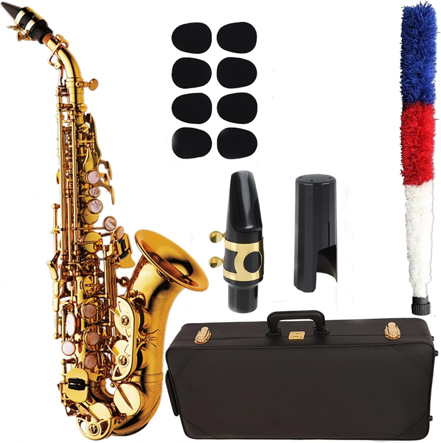 Saxophone Straight Gold Lacquer Curved Soprano Sax Mouthpiece Reeds Neck Musical Instrument Accessories Key Type Woodwind Instrument