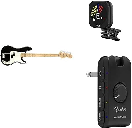 Fender Player Precision Bass, Black, Maple Fingerboard + Mustang Micro Amplifier + Flash 2.0 Rechargeable Tuner