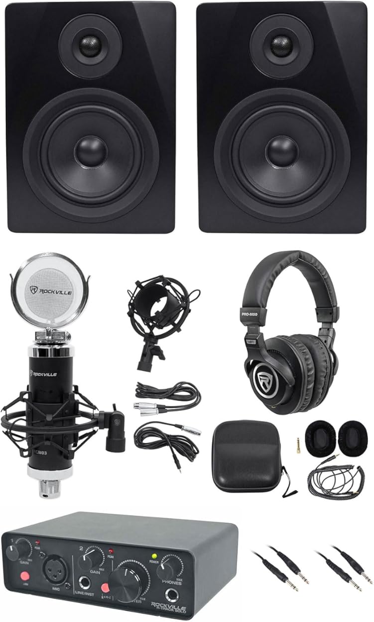 Rockville Bundle: Rockville R-TRACK SOLO Audio Interface Bundle with (2) Rockville APM5B 5.25