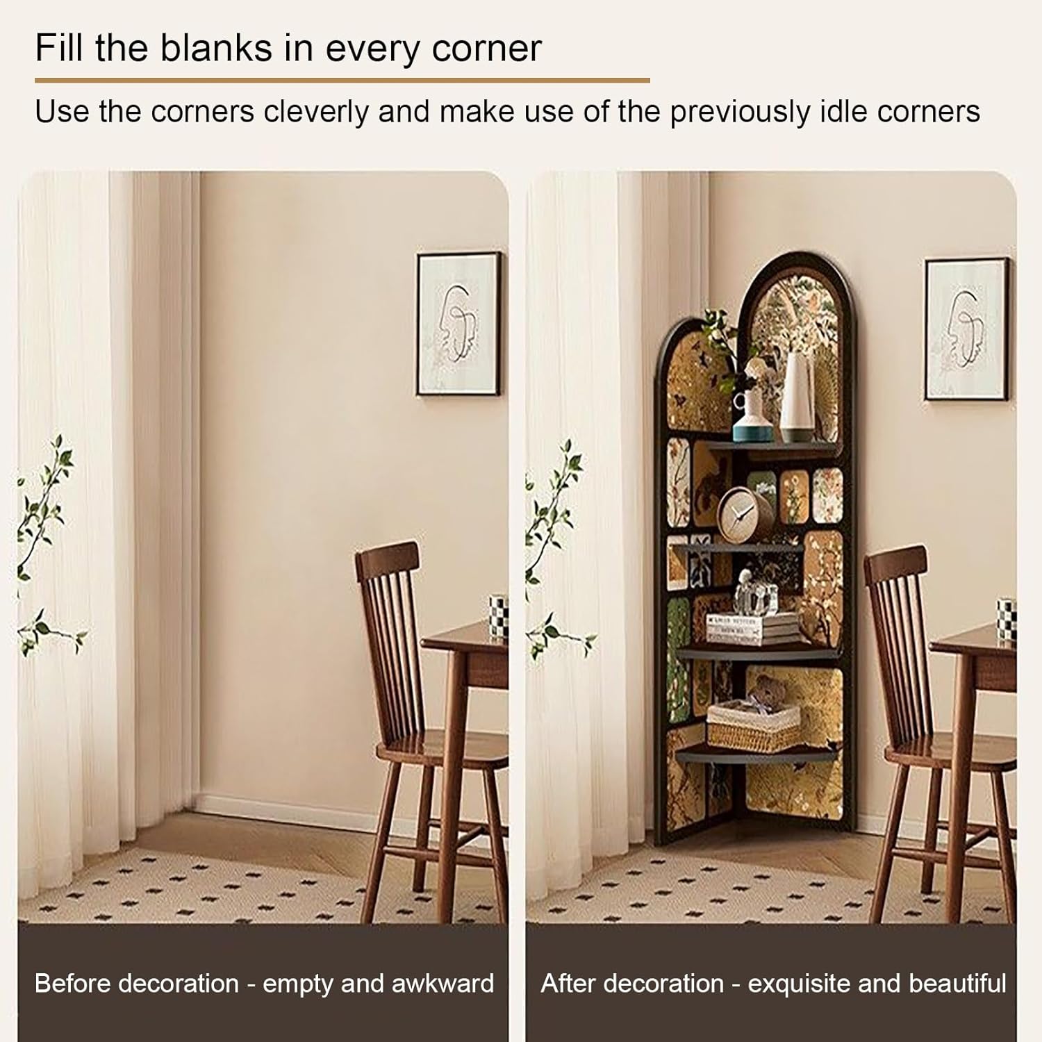 4 Tier Corner Bookshelf Etagere Bookcase, Decorative Storage Freestanding Display Shelf Stand, Floor Standing Rack, for Home Office, Living Room, Bedroom(Black 2,40cm/15.7in)