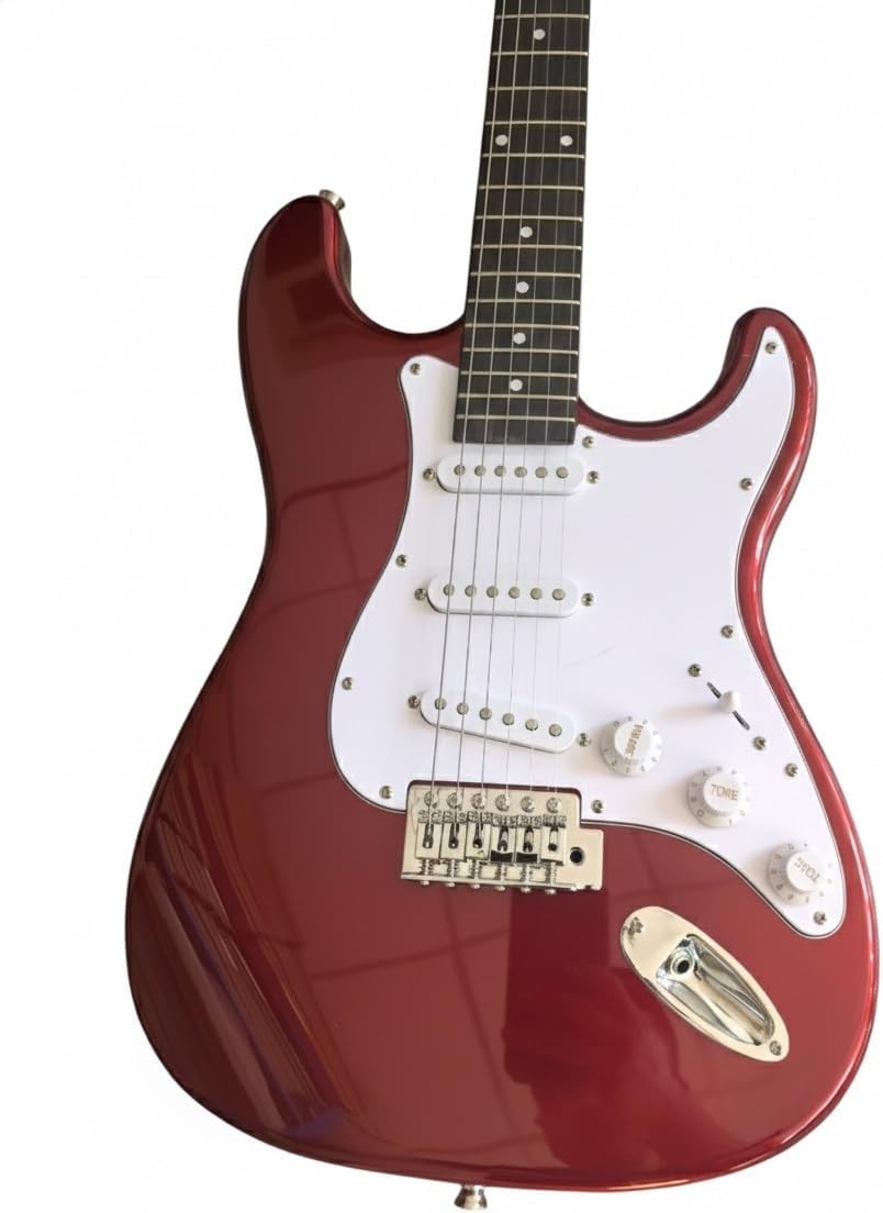 Electric Guitar 39 Inch Full Size Single Coil Pickups Solid Wood Body Tremolo for Beginner(Metallic Red)