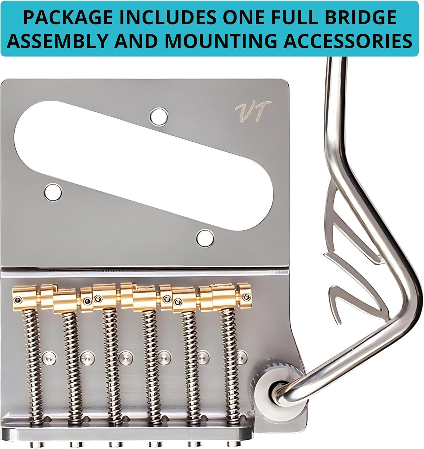 Vega-Trem VT1 Standard 6-Screw Black Stratocaster Guitar Tremolo and Vega-Trem VT2ND Teletrem Classic Telecaster Guitar Tremolo bundle - Bridge For Strat Bridge For Tele with logo