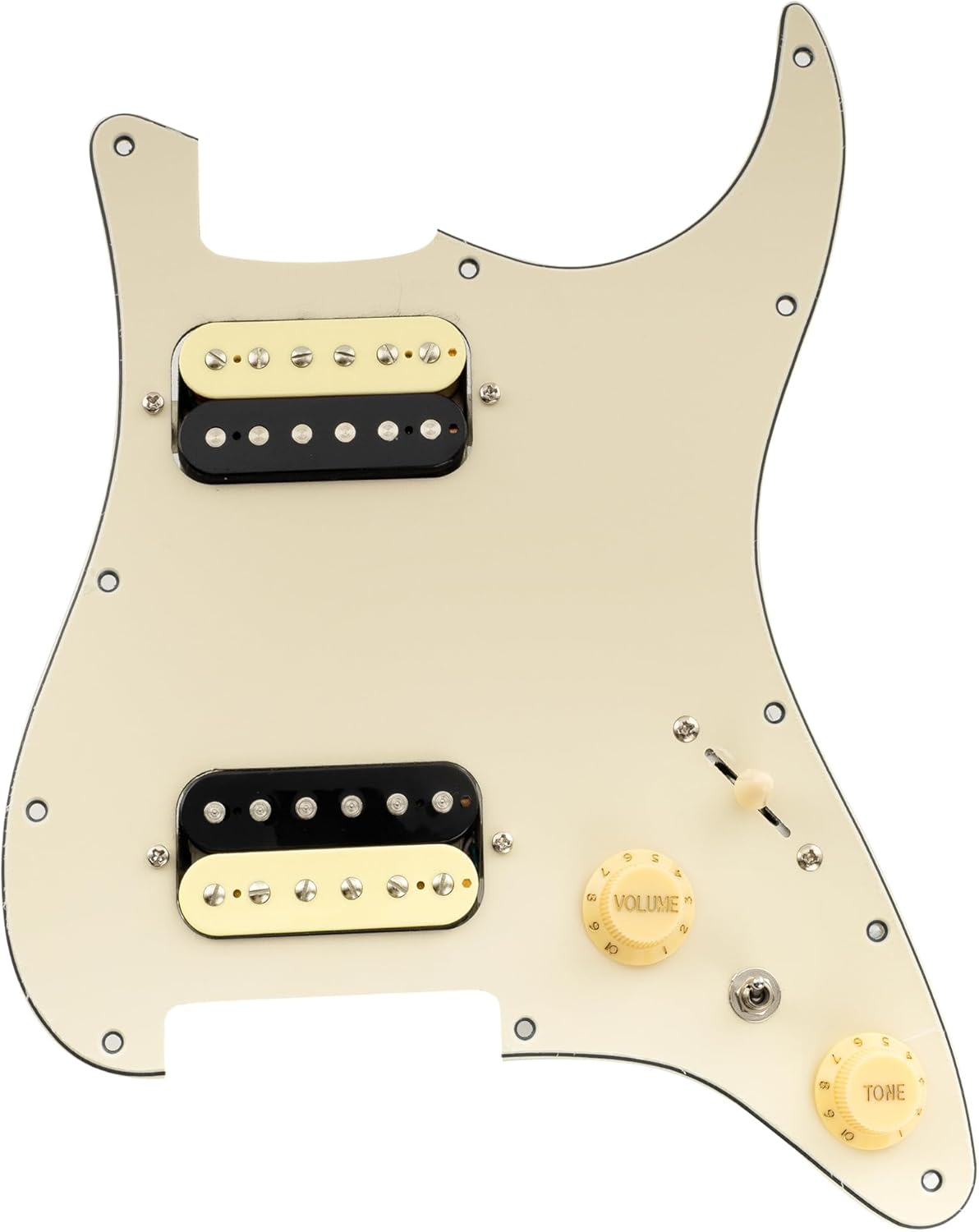 Musiclily Pro-SE ST-HH-OMHA Pre-wired Pickguard with Alnico 5 Humbuckers Mini Toggle Switch for Strat Style Electric Guitar, 3Ply Cream