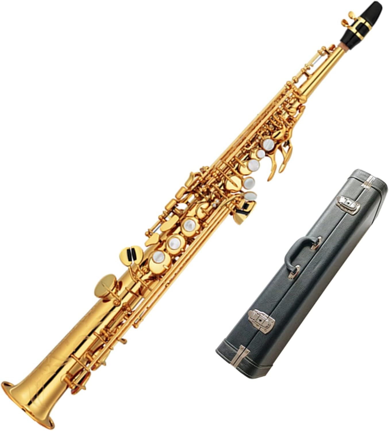 Saxophone Brass Straight B Flat Sax Woodwind Instrument Natural Shell Key Carve Pattern (Color : 1)