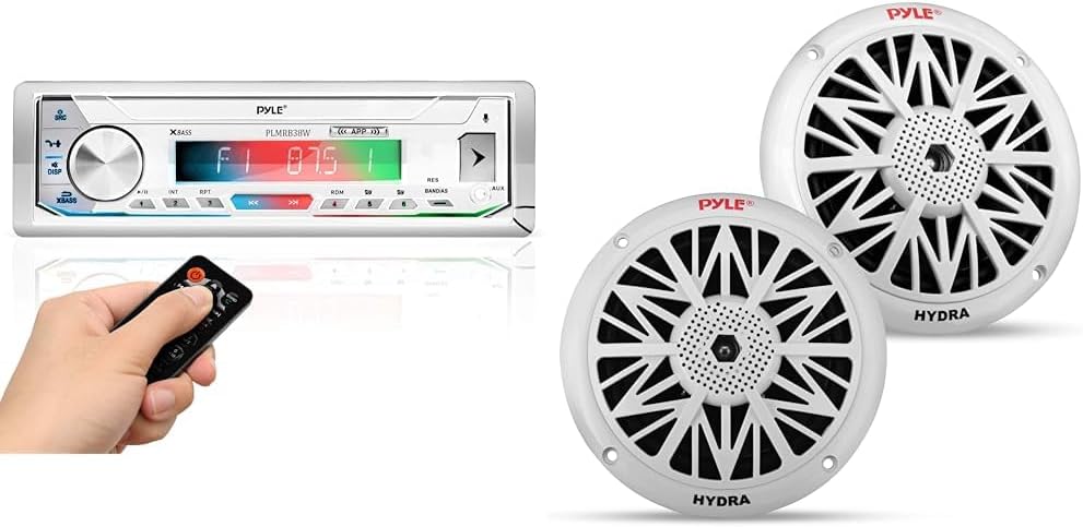 Pyle Marine Bluetooth Stereo Receiver with 300W Single DIN Head Unit, 5.25