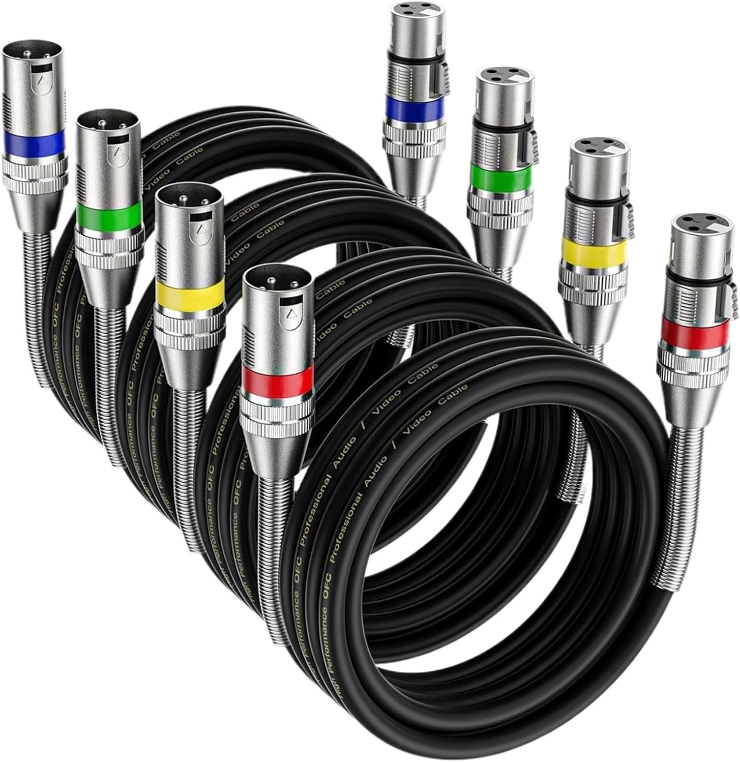 XLR Cables 4-Packs XLR Male to Female Balanced 3 Pin Metal Spring Microphone Cable Compatible with Mixer Speaker Amplifier Mic(8m)