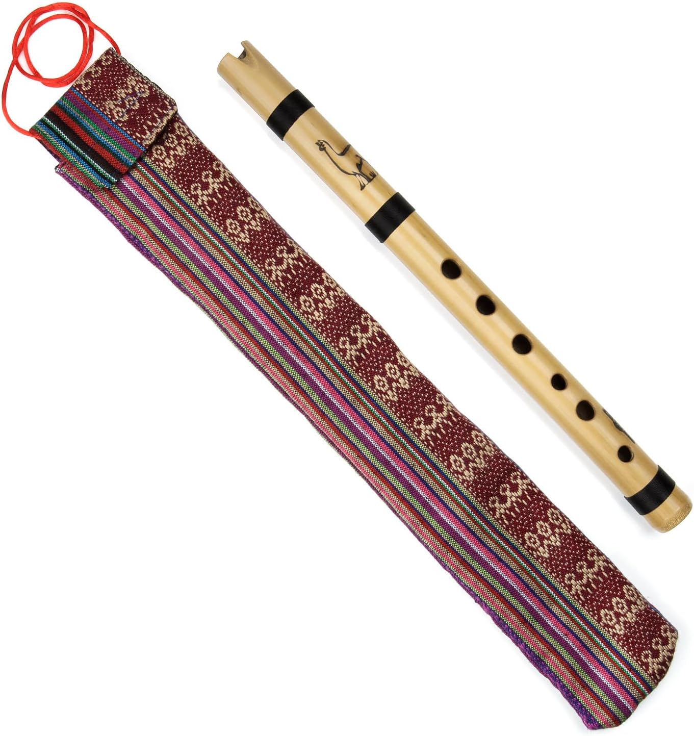 Handmade Natural Cane Flute Traditional in from Peru Musical Instruments Wind Bamboo Andean Quena Flute Textile Carrying Case (F key)