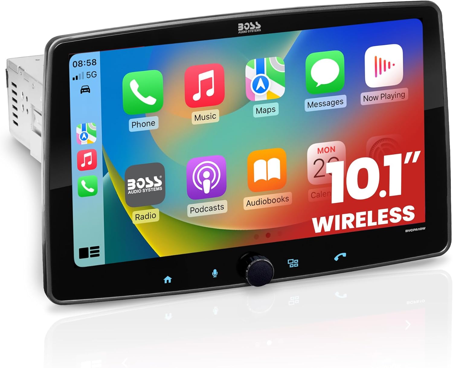 BOSS Audio Systems BVCPA10W Car Stereo – Wireless Apple CarPlay & Android Auto, Single Din with 10.1 Inch LCD Touchscreen, Bluetooth Audio and Calling Head Unit, Radio Receiver, No CD DVD Player