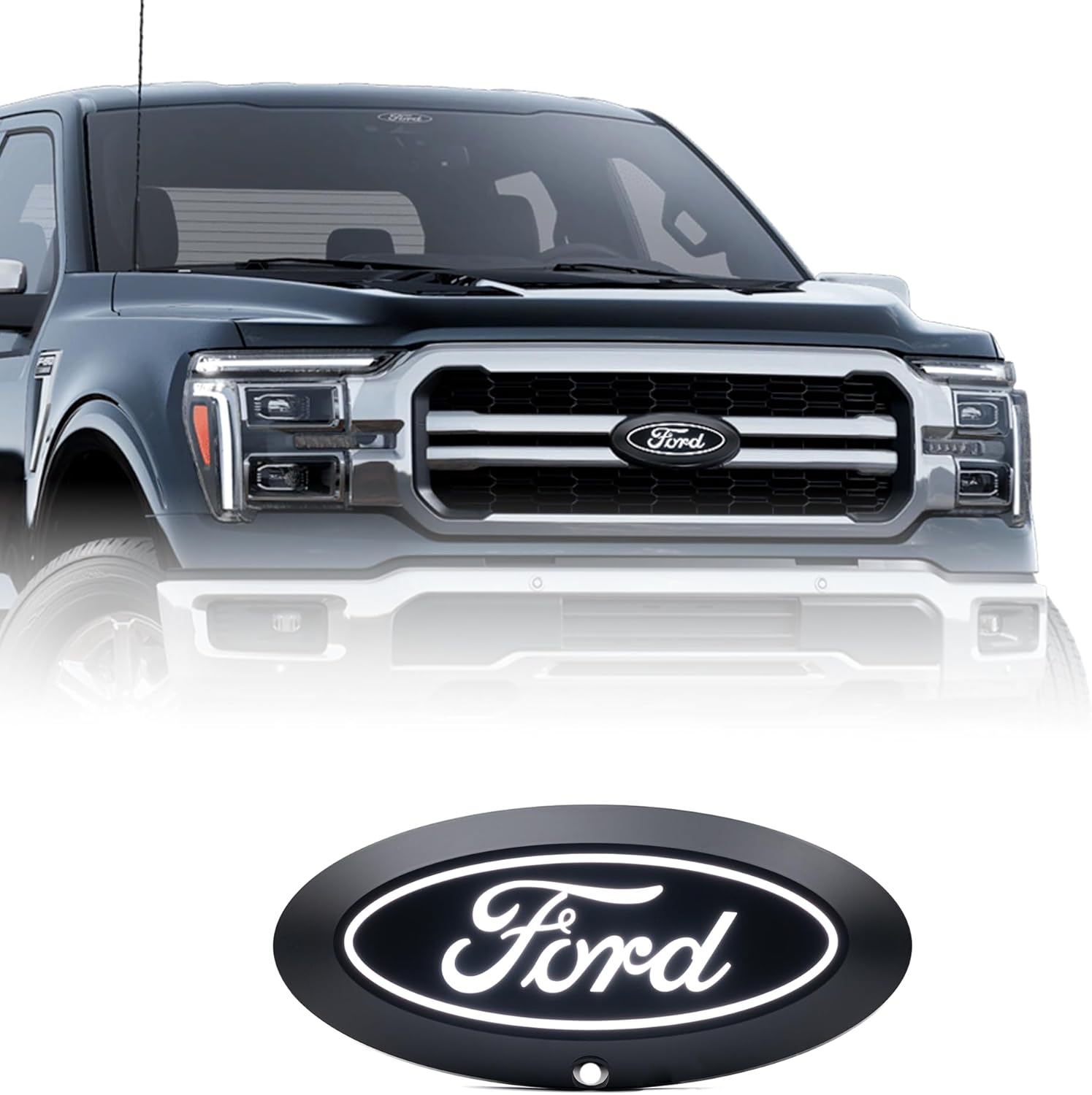 Putco Luminix White Oval LED Emblem - Fits Ford F150 2024-2026 with Camera and w/o Spray Washer